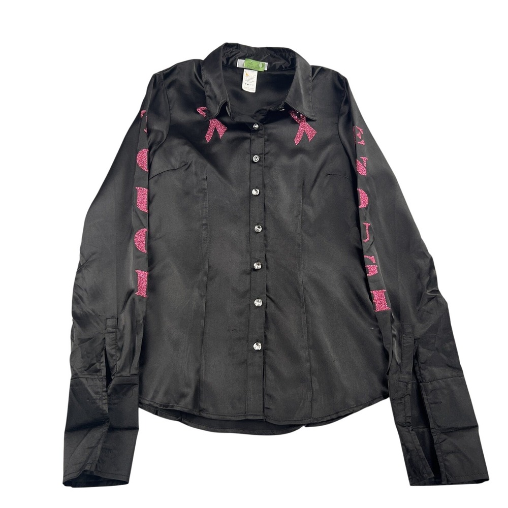 Ruby K Tough Enough To Wear Pink Satin Western Shirt S Black Women Rodeo Ribbon